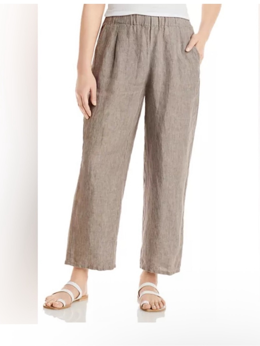 Eileen Fisher Organic Linen Pull-On Pants Tan Size Medium